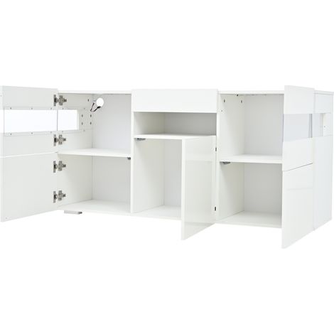 Aparador blanco de 140 cm con 3 puertas, LED, acrílico y 7 compartimentos (1/5)