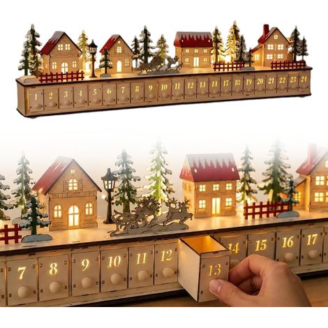 Calendrier De L'Avent Village De NoëL 24 Jours, Village De NoëL Complet De Lumineux, Decoration Noel En Bois, RéUtilisable, Pour CheminéEs, Rebords De FenêTre, Tables De Salle à Manger Et SéJours.、A (1/5)