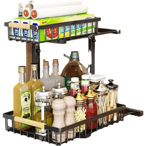 Mensola portaoggetti per cucina, bagno, WC, bagnoschiuma, doppio ripiano sottolavello