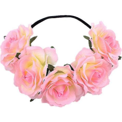 Couronne de roses, guirlande de fleurs, bandeau, accessoire de tête pour mariage et festival (rouge) (d-583-a)-pink
