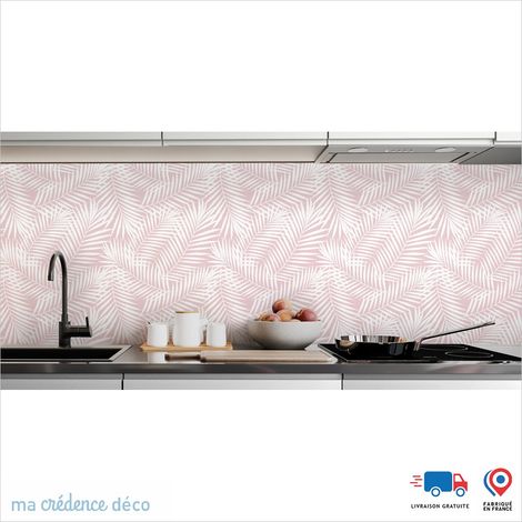 Crédence : Dessin Feuilles de palmier 1 - Couleur Rose clair - Alu composite - 120 - 60 (1/3)