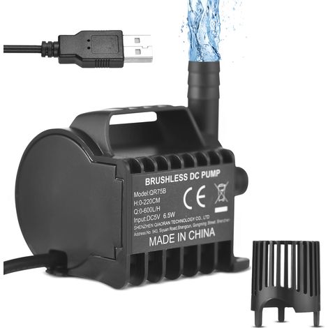 Mini pompe à eau submersible 600 L/h pour fontaine, électrique, USB, avec ventouse, portable, pour aquarium, bassin, étang, abreuvoir pour animaux. (1/5)