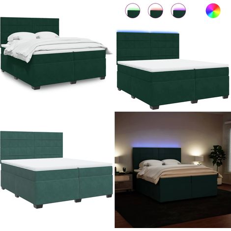 Boxspringbett mit Matratze Dunkelgrün 200x200 cm Samt - Boxspringbett - Doppelbett - Samtbett - Luxusbett - LED Beleuchtung - Home & Living