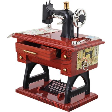 Boîte à Musique Marron Machine à Coudre Rétro en Plastique Décorative sans Pile Mécanisme à Remontoir Unique et Vintage pour Chambre ou Bureau (1/5)