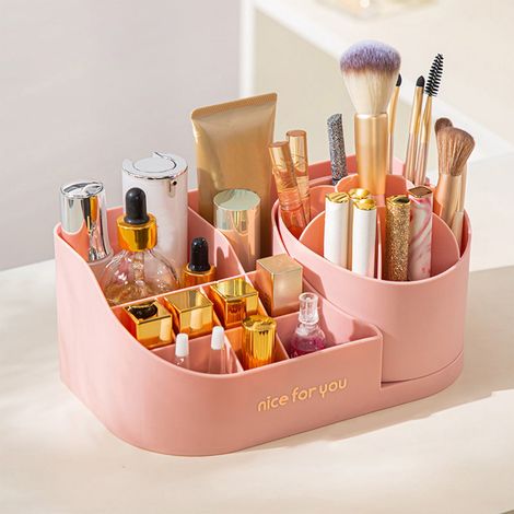 Organisateur De Maquillage Rotatif - Compartiments Multiples Pour Brosse Et Rouge À Lèvres - Bureau Vanité - 24 X 12 X 14 Cm - 1 Pièce (1/5)
