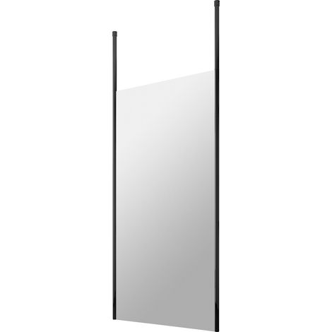 Balterley Ellerton Contemporary Bathroom 8mm Glass Profile Wetroom Screen with Ceiling Posts, Matt Black, 1950 x 900 x 14mm