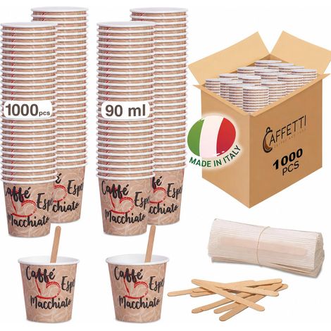 Lot de 1000 gobelets à café + 1000 palettines, 90 ml 3 oz en papier, palettes en bois de bouleau recyclables, pour restaurants, bureau, à emporter, bar, expresso (1/5)