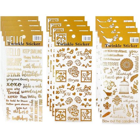 12 Feuilles Autocollants Lettres à Paillettes,Autocollants de jardinage,Autocollants pour le bricolage,pour Scrapbooking, Photos, L'artisanat de Bricolage(3 styles),Autocollants vintage (1/5)