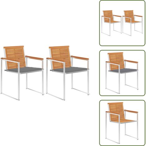The Living Store Chaises de jardin avec coussins lot de 2 Acacia solide et acier - Chaise en bois (1/5)