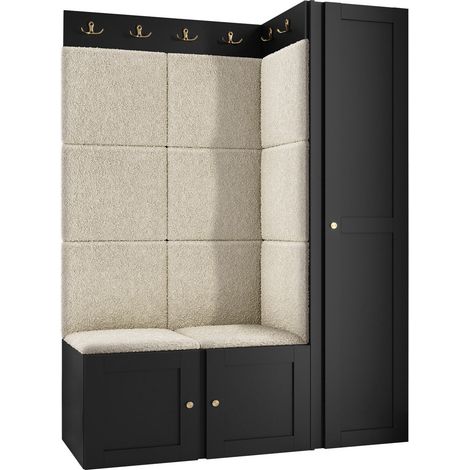 Conjunto para recibidor Hartford 377, Abriamo 03, 186x124x46cm, Aglomerado laminado, Tapiz, MDF, Colocada, Montada en la pared (1/5)
