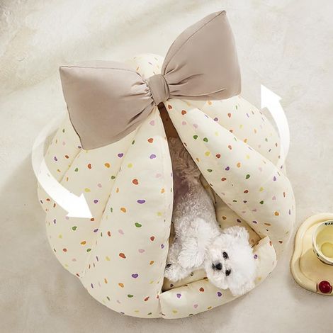 Lit Grotte Ortviai Tente Peluche Douce Coussin Amovible pour Chat Chien Blanc 41x31x41cm (1/5)