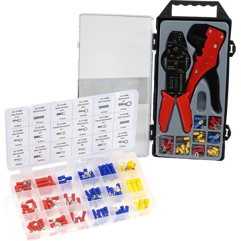 Kabelschuhklemmzange Abisolierzange Kabelschuhe Set 195 teilig Kabelverbinder Sortiment (1/5)