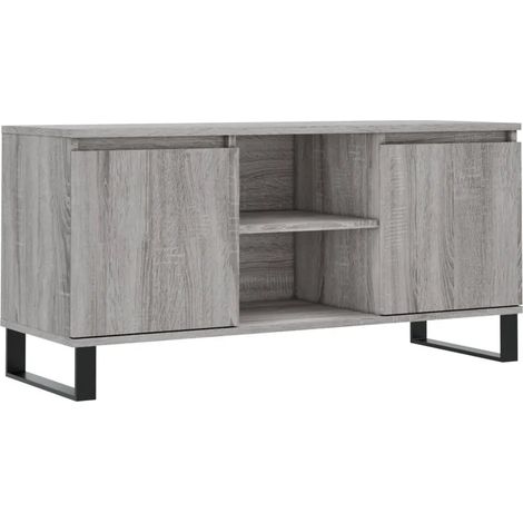 Mueble TV con gran espacio de almacenamiento 104 x 35 x 50 cm para salón acabado moderno en madera contrachapada gris 020048556 (1/5)