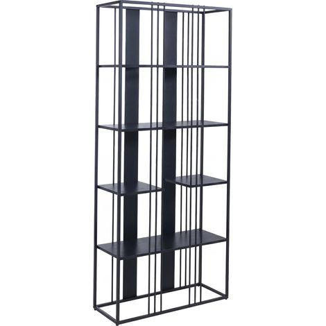 étagére HWC-P12, bibliothéque haute, métal industriel mélaminé certifié MVG 180x80x31cm - noir, noir (1/5)