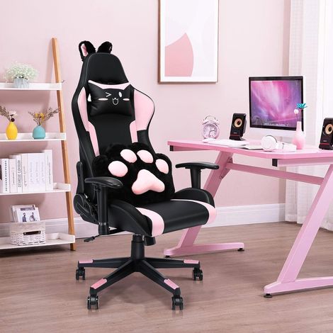 Gaming-Stuhl ergonomisch Gaming Chair Katzenohren , bunte Lichteffekte, Lautsprecher