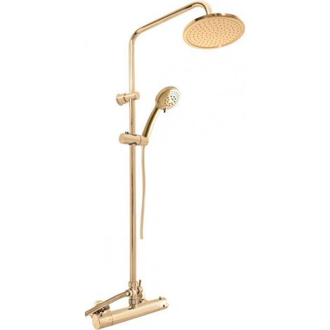 Colonne de douche murale thermostatique en laiton doré avec douchette H. 109 cm (1/5)