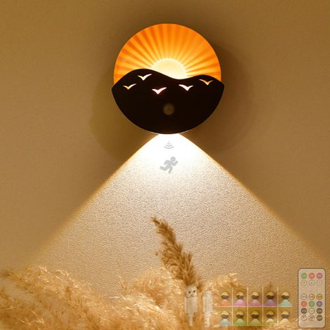 LED Intérieur Éclairages Murales avec Télécommande Applique Murale RGB Dimmable Lampe Murale avec Détecteur de Mouvement USB Rechargeable Timing Fonction pour Salon (1 Pièce,Noir) [Classe énergétique (1/5)