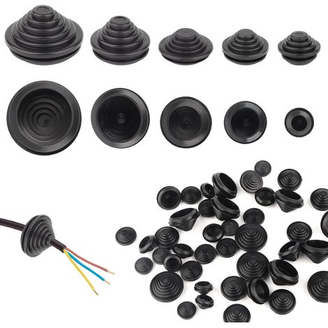 Lot de 60 passe-câbles en caoutchouc - 10 mm/16 mm/20 mm/25 mm/30 mm - En forme de tour - Étanches - Pour protéger les câbles (1/5)