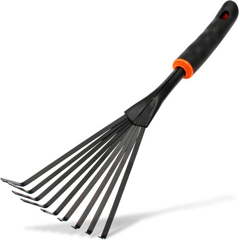 Balai petit râteau en acier de haute qualité 9 dents, largeur 13 cm, poignées ergonomiques antidérapantes