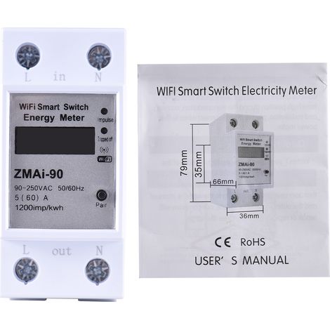 Ortviai Compteur intelligent WiFi 220 V monophasé avec affichage LCD, commande via app Tuya/Smartlife et voix (Alexa/Google) (1/5)
