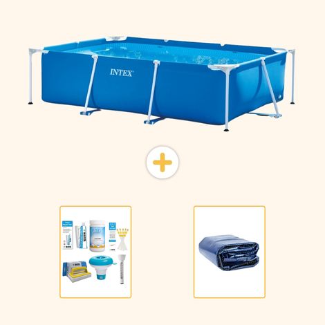 Intex – Piscine tubulaire rectangulaire 260x160x65 cm – Installation rapide en 30 min – PVC renforcé pour usage intensif – Couverture solaire incluse (1/5)