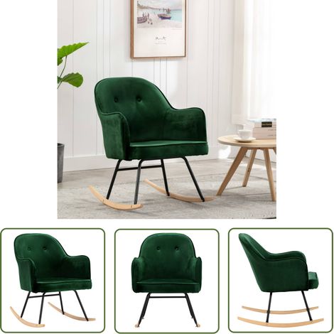 The Living Store Schaukelstuhl Dunkelgrün Samt - Samtsessel - Schaukelstuhl - Gartenstuhl - Esszimmerstuhl - Lounge Chair (1/5)
