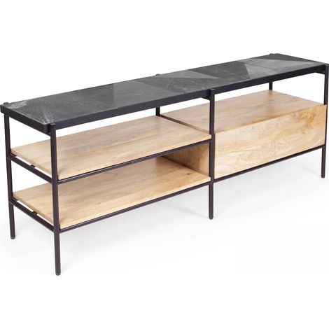 Meuble TV en marbre et manguier massif 150 cm noir