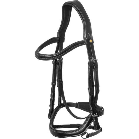 Testiera inglese in cuoio modello Micklem anatomica con cuciture a contrasto                                     : Cob, Marrone