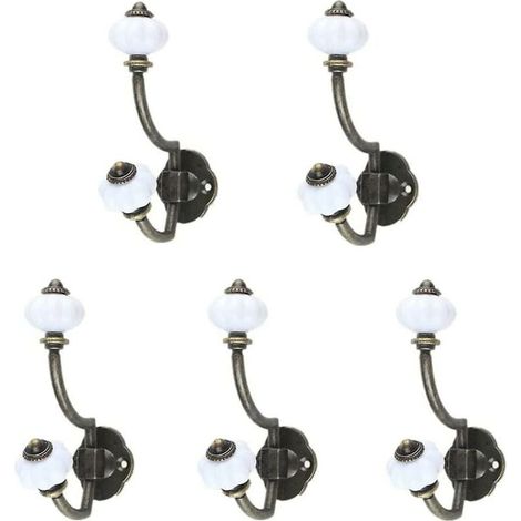 Portasciugamani Set di 5 ganci per asciugamani retrò in bronzo in ceramica da parete in stile pastorale (1/4)