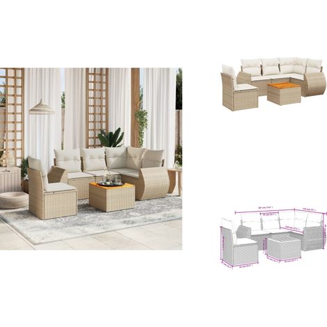 6-tlg. Garten-Sofagarnitur mit Kissen Beige Poly Rattan - Gartenmöbel - Esszimmergarnituren - Lounge Set - Outdoor Möbel - Rattan Gartenmöbel (1/3)