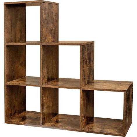 Vasagle – Bibliothèque étagère escalier 6 compartiments 97,5x29x97,5 cm – Panneaux d'aggloméré marron rustique – LBC63BX (1/5)