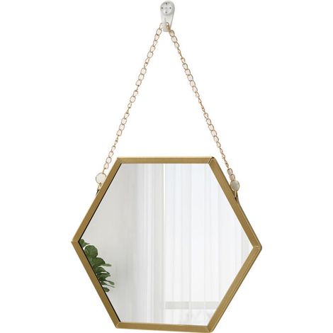 Nordic Wrought Iron Hexagonal Wall Mirror Bathroom Bathroom Dormitory Wall Mirror Wash Basin Wall-Mounted Makeup Mirror (30 26cm) (1/5)