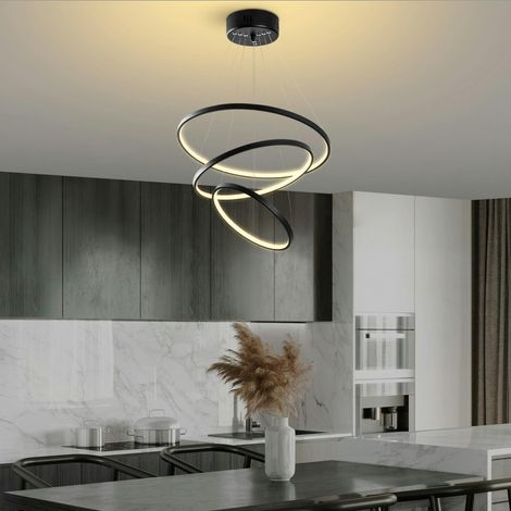 Suspension design LED – noire, 3 anneaux spirale VIESTE (1/5)