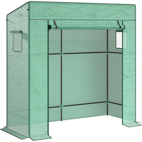 Serre tunnel pour tomates avec porte sectionnelle, fenêtre grillagée et toit incliné, dimensions 196 x 77 x 197 cm, couleur verte (1/5)