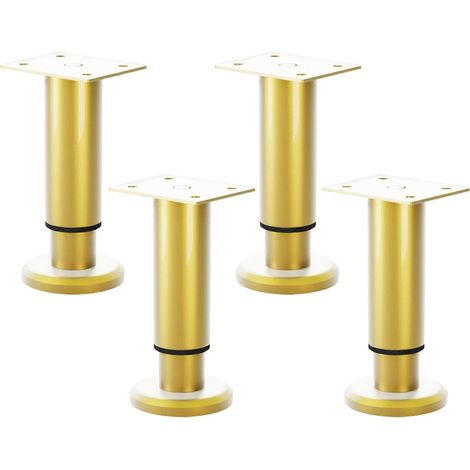 Quatre élégants pieds de meubles dorés, réglables, adaptés aux armoires et aux canapés  pieds de support de meubles dorés luxueux, pour usage domestique, de 25 à 42 cm. (1/5)