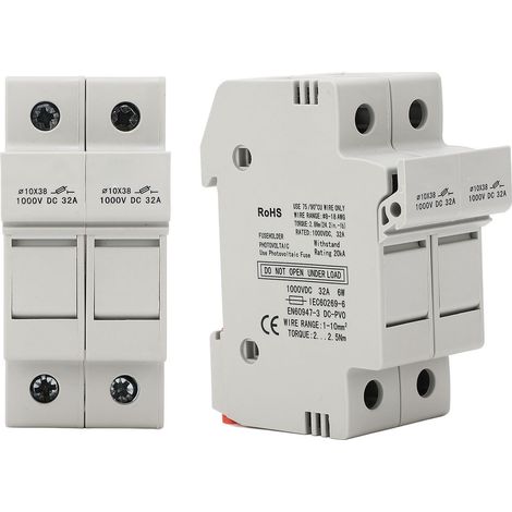 Porte-fusible miniature à 2 pôles, protection contre les courts-circuits, 32 A, 1000 V CC, pour systèmes photovoltaïques.