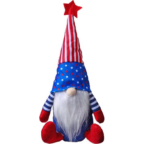 Gnome - Décor Festif Indépendance Américaine - Figurine Peluche Sans Visage - Hauteur 31 cm - 1 Pièce