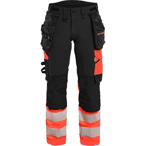 Pantalon de travail stretch 4D haute visibilité femme 7025 - Noir/Rouge fluo L - FR(44) - SE(C42) - Courtes