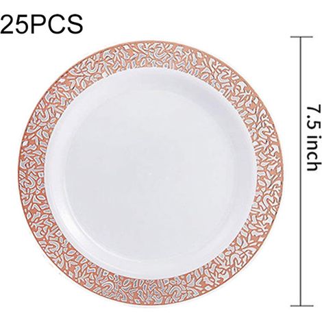 Assiettes En Plastique - 10 25 Pouces - Bord Doré - Jetables - Pour Fêtes Et Réceptions - Lot De 25 (1/5)