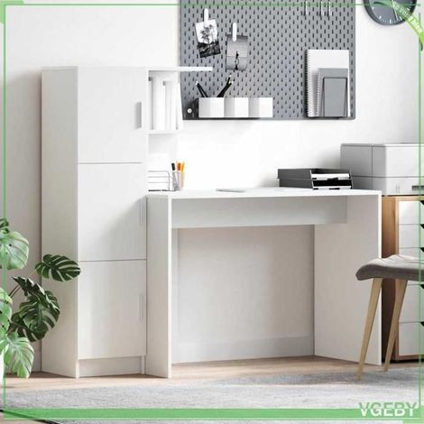 Bureau avec rangement - FAF7291712456015 - Blanc - Bois d'ingénierie - 6 étagères, 2 portes (1/5)