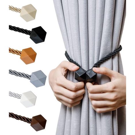 Sujetadores magnéticos para cortinas，ideales para la decoración de ventanas. Sujetadores decorativos hechos a mano (negro，4 unidades) (1/5)