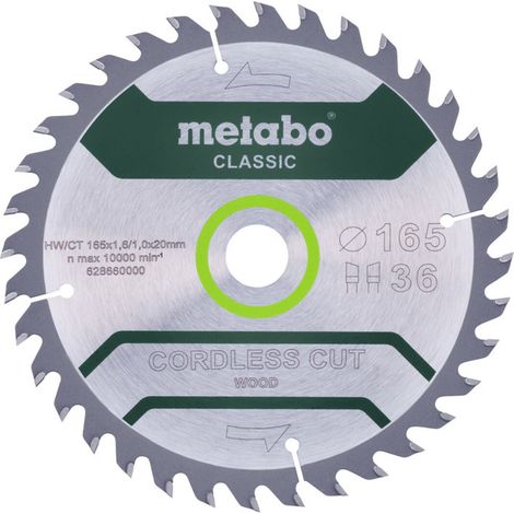 METABO Sägeblatt "cordless cut wood - classic", 165x1,6/1,0x20 Z36 WZ 15° /B (628660000) (1/2)