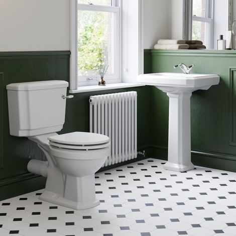 Traditional Cloakroom Suite Close Coupled Toilet WC 1 Tap Hole Basin Bathroom (1/5)