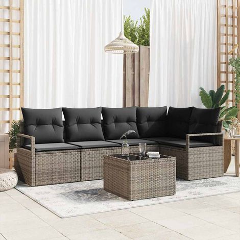 Sofa Set 6 pcs Grau Poly-Rattan