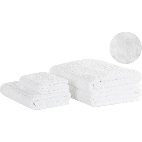 Juego de 4 toallas de baño y alfombrilla de baño de algodón blanco de low twist para invitados Atai (1/5)