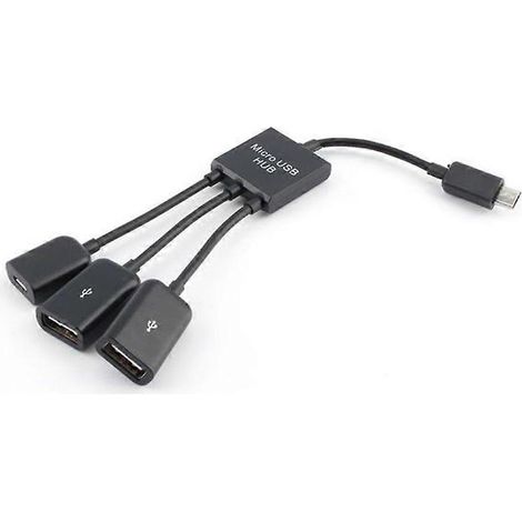 Hub micro USB 3 en 1 mâle vers femelle, double câble adaptateur hôte OTG USB 2.0 (noir) (1/4)