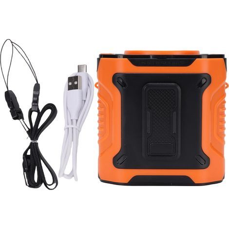 USB rechargeable portable fan for belt or neck, 100 speeds, 5000 mAh battery, built-in flashlight, orange (1/5)