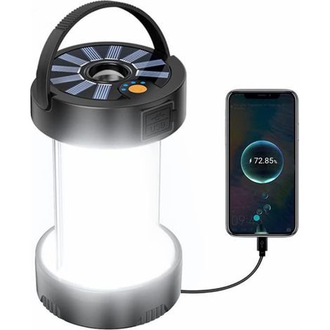 Lampe de camping extérieure. lampe de secours de type C.rechargeable.lampe de secours à LED solaire multifonction étanche pour le camping. la randonnée. la pêche Noir (1/5)