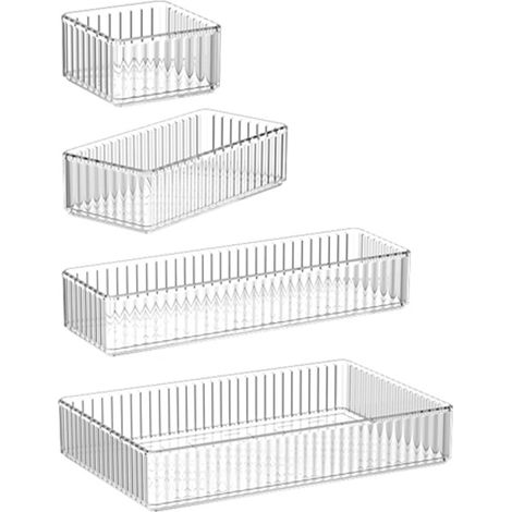 4pcs Clear Makeup Organizer Light Luxury Style Multi Compartments Large Capacity Cosmetic Organizer for Desktop