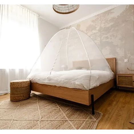 Moustiquaire dôme pliable pour lit et jardin avec fermeture éclair, 150 x 200 cm (1/3)